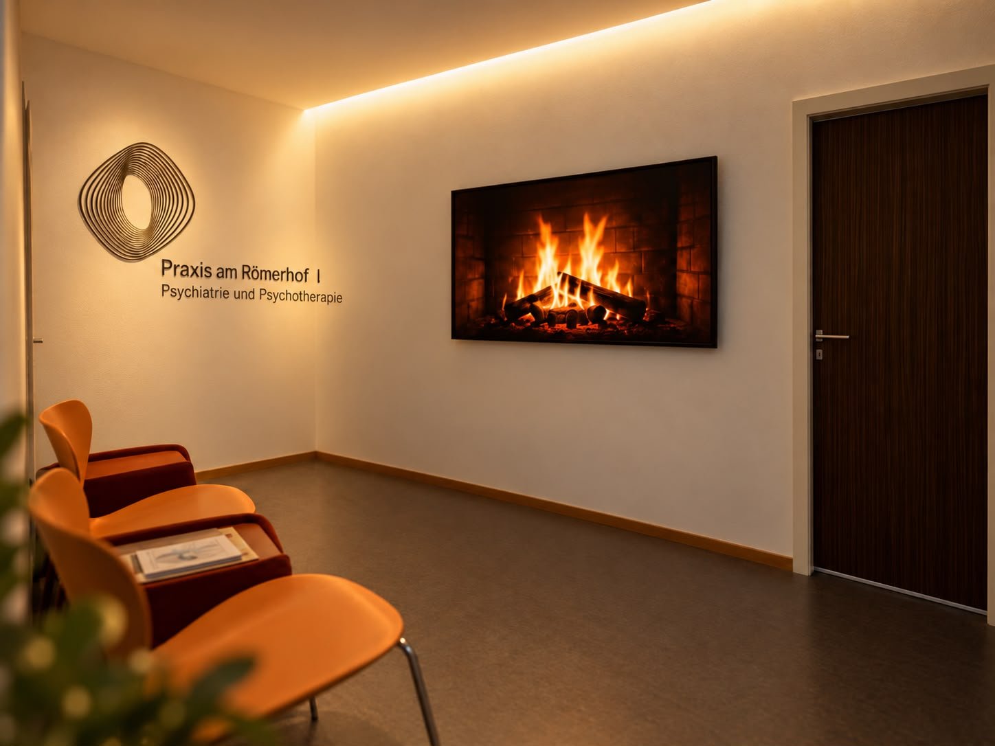 Waiting area of Praxis am Römerhof I — warm and inviting